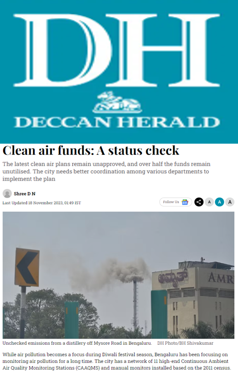 CSTEP’s study on air pollution mentioned in an article in Deccan Herald