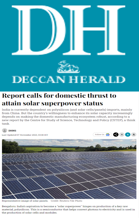 CSTEP’s technical note on polysilicon mentioned in an article in Deccan Herald