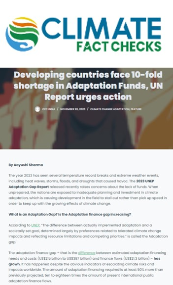 Tashina quoted on the implications of the adaptation finance gap in an article in Climate Factchecks 