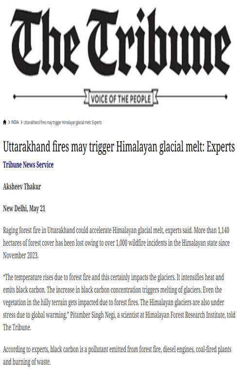 R Subramanian quoted on air pollution from black carbon and its impact on Himalayan glaciers in an article in The Tribune