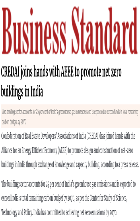 CSTEP’s study on emissions from the buildings sector mentioned in an article in the Business Standard