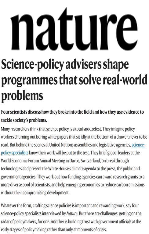 Indu K Murthy’s interview on her experience as a science-policy specialist published in Nature