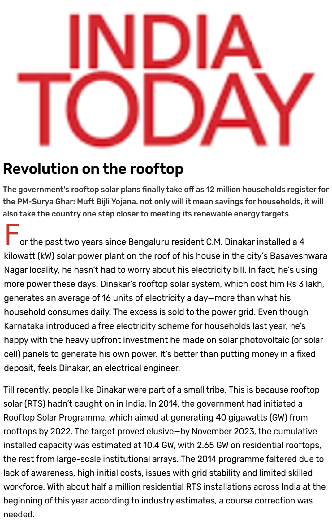 Saptak Ghosh quoted on the need to quadruple RTS capacity by 2030 in an article in India Today